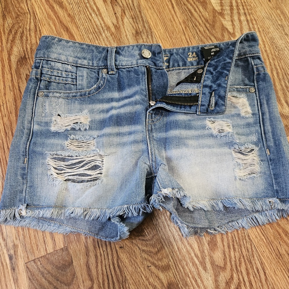 Buckle Black Linen Cotton Shorts 24 Cut Off Distressed Fit No #256 Beachy Preppy